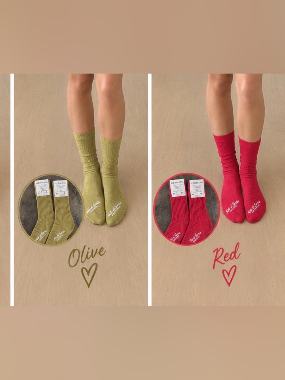 Everyday Ribbed Crew Socks - Olive & Red